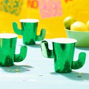 Fiesta Theme Cactus Shaped Party Cups - Set of 16